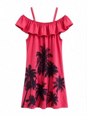 4/$20➡️ George Pink Off-Shoulder Palm Tree Sundress – Size XL (14/16) Girls GUC
